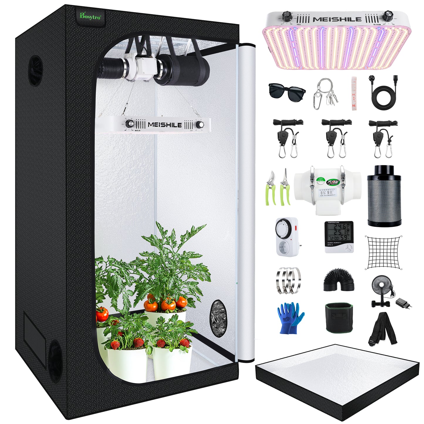 Grow Tent Kit, High Reflective Mylar with Observation Window and Floor Tray for Hydroponics Indoor Plant