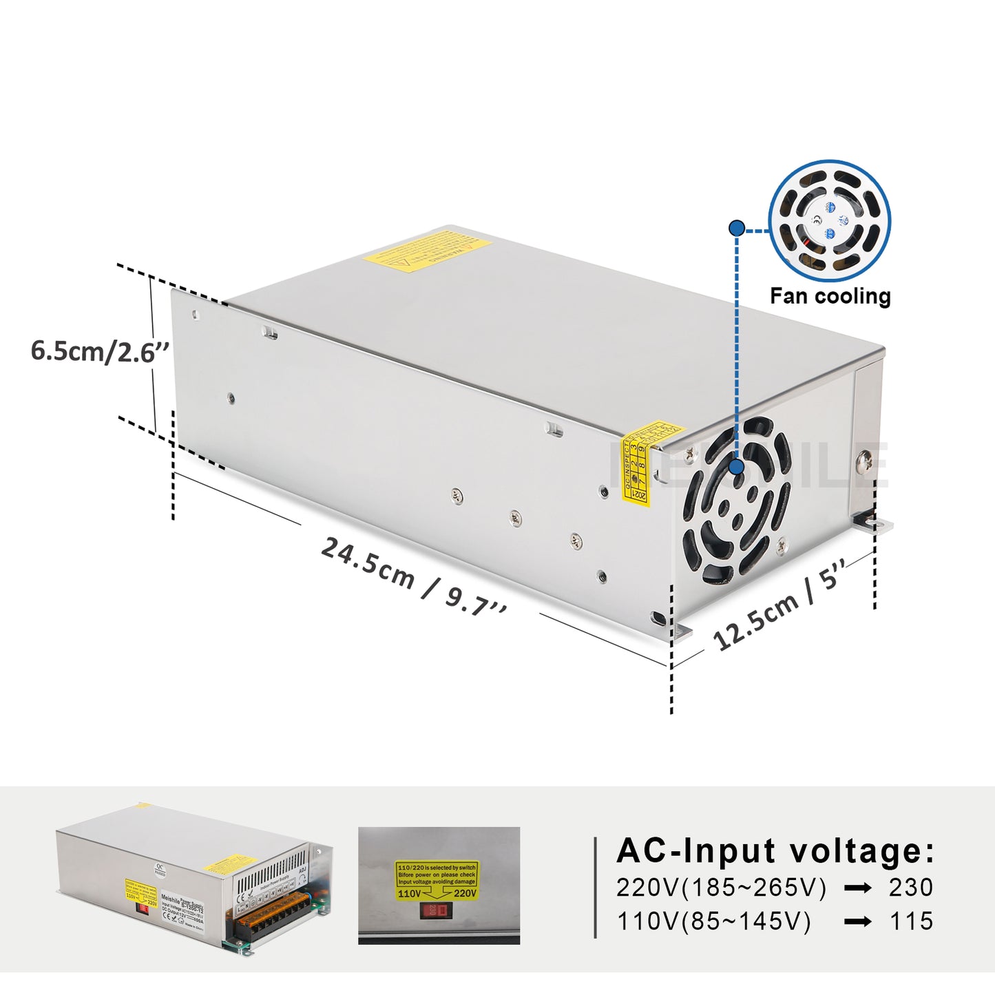 MEISHILE 1000W Switching Power Supply AC to DC 12V 24V 36V 48V 60Volt Transformer Voltage Converter SMPS Constant Voltage S-1000