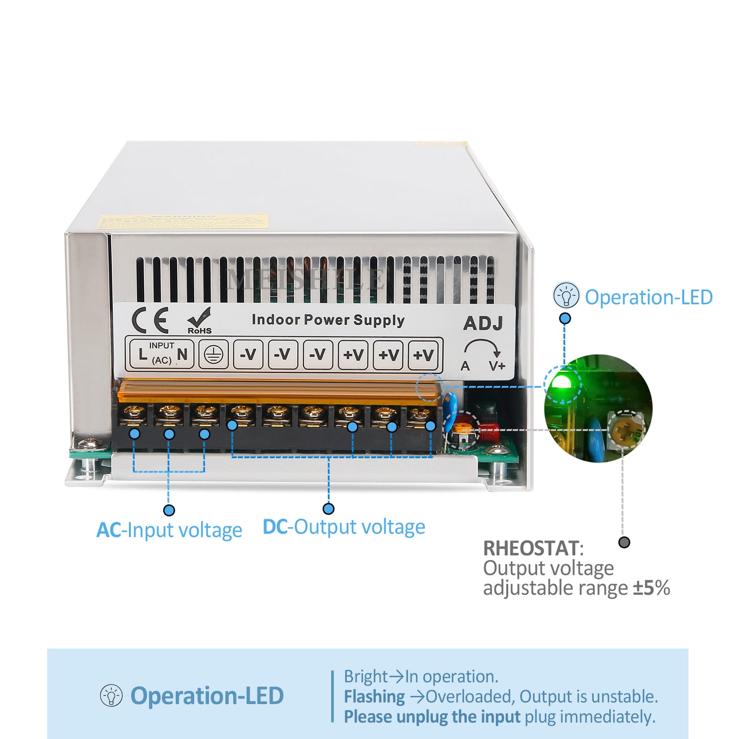 MEISHILE 1000W Switching Power Supply AC to DC 12V 24V 36V 48V 60Volt Transformer Voltage Converter SMPS Constant Voltage S-1000