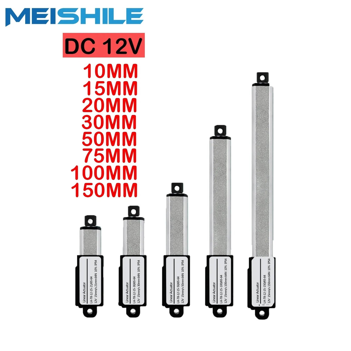 MEISHILE DC 12V Linear Actuator 100mm Stroke Linear Drive Electric Motor Linear Motor Controller 5mm/s ~ 30mm/s Speed Electric Hydraulic Cylinder Linear Actuator