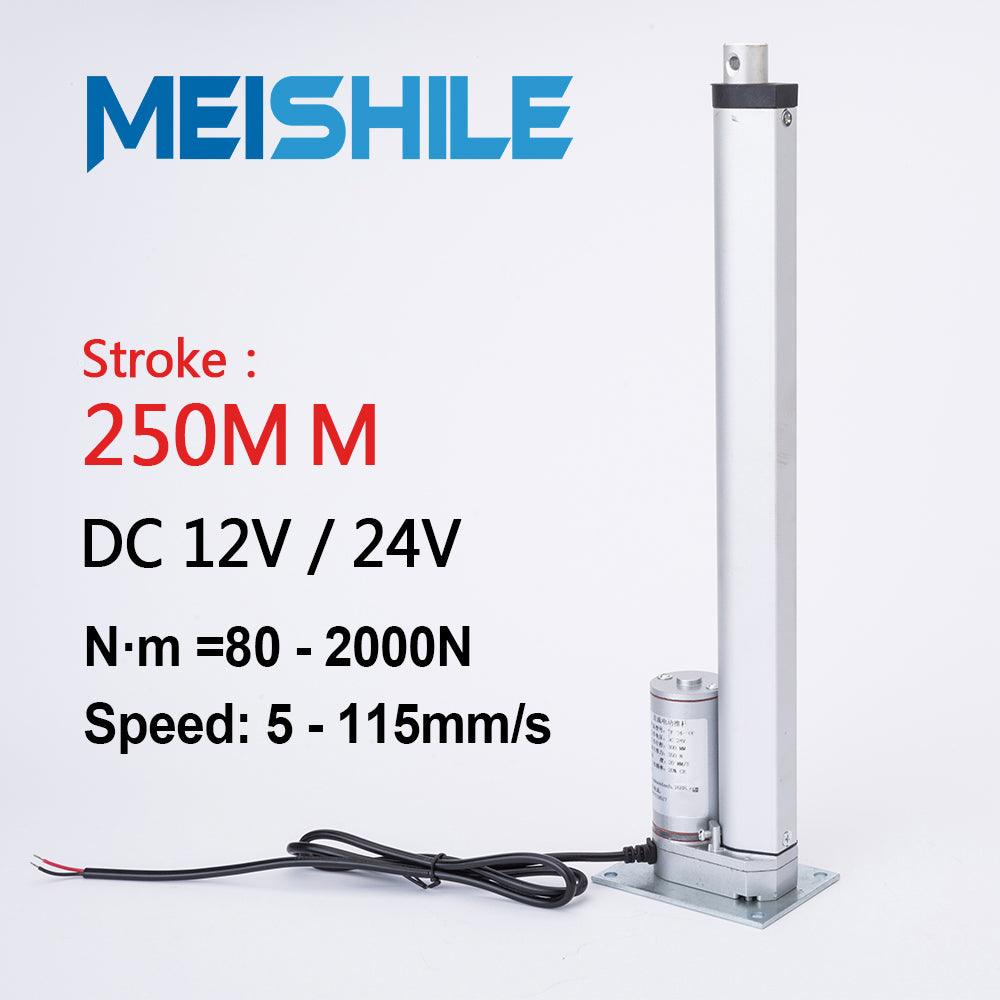 MEISHILE DC 24V Linear Actuator 250mm Stroke Linear Drive Electric Motor Linear Motor Controller 115mm/s Speed Electric Hydraulic Cylinder Linear Actuator