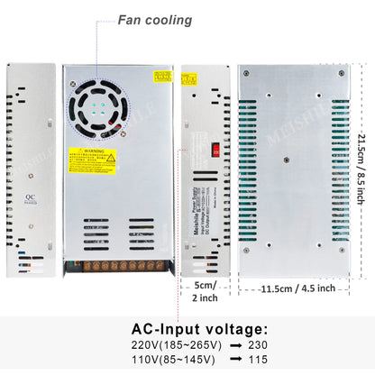 MEISHILE 480W Switching Power Supply AC to DC 12V 24V 36V 48V 60Volt Transformer Voltage Converter SMPS Constant Voltage S-480