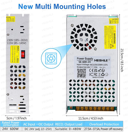 MEISHILE 600W Switching Power Supply AC to DC 12V 24V 36V 48V 60Volt Transformer Voltage Converter SMPS Constant Voltage ES-600
