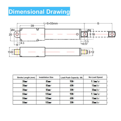 MEISHILE DC 12V Linear Actuator 10mm Stroke Linear Drive Electric Motor Linear Motor Controller 5mm/s ~ 30mm/s Speed Electric Hydraulic Cylinder Linear Actuator